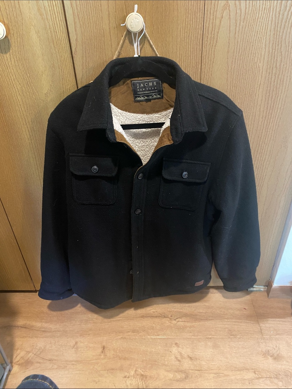 Jachs Black Sherpa-Lined Shirt Jacket with Brown Accents